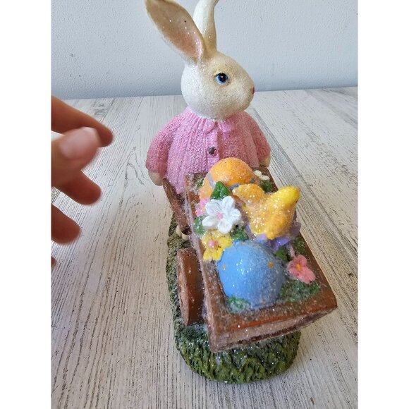 Transpac glitter bunny rabbit Easter figurine statue decor cart chick bird eggs - Picture 5 of 8